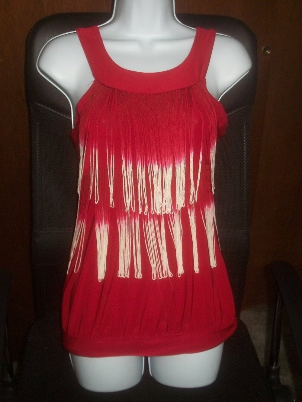 womens red fringe tank top. Size medium